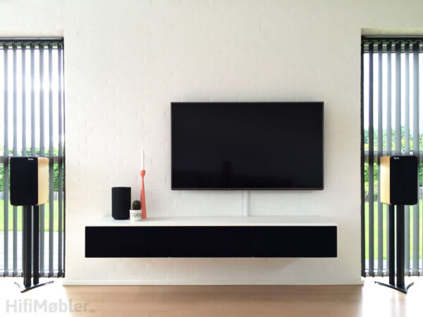 tv møbel 180cm hvid sort stoflåger